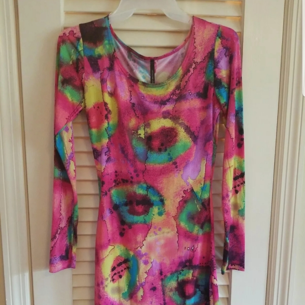 Pink Multicolored Fitted Dress